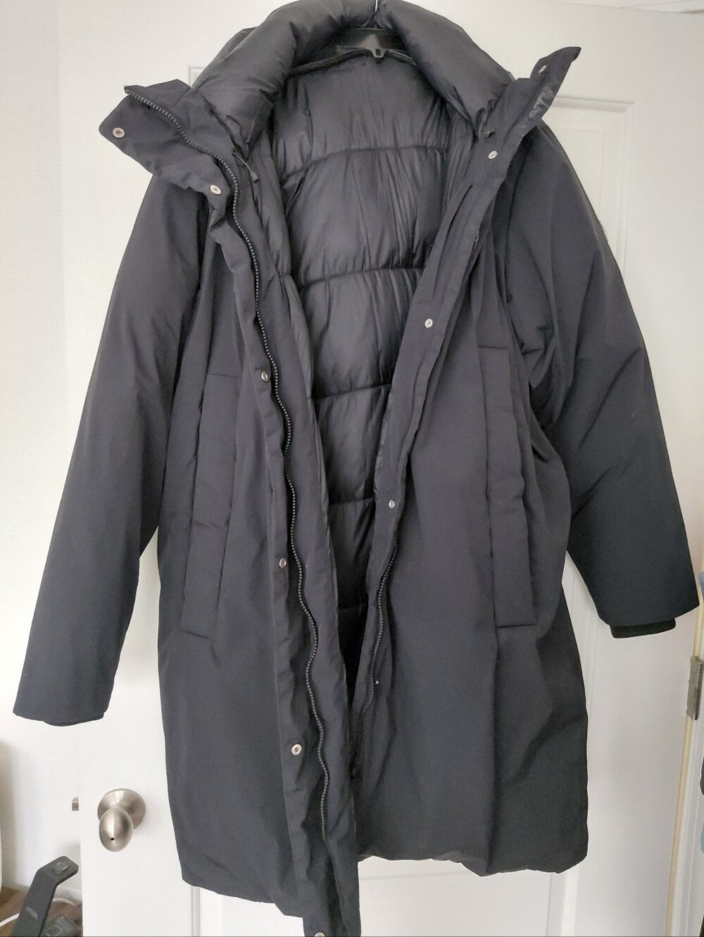 H&M Black Long Puffer Coat with High Collar